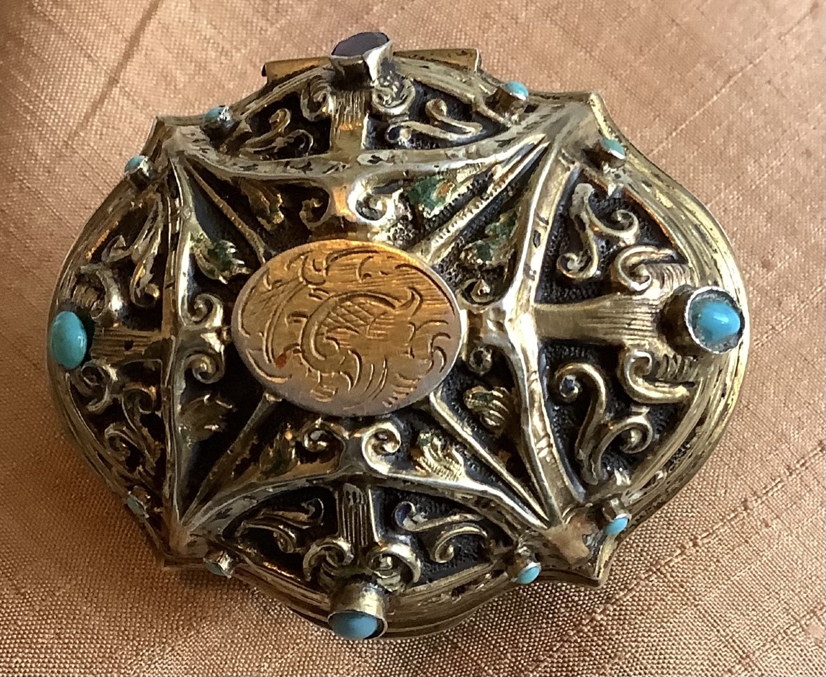 Vermeil Box With Garnet And Turquoise Design-photo-3