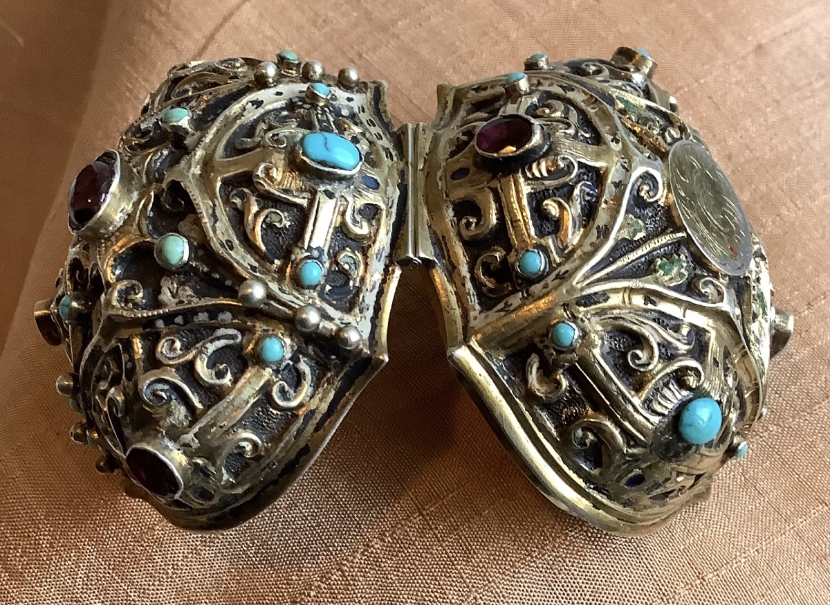 Vermeil Box With Garnet And Turquoise Design-photo-4