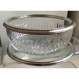 A Silver Crystal Salad Bowl With Its Silver Crystal Tray.