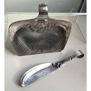 Gallia Silver Metal Table Crumb Collector And Table Shovel