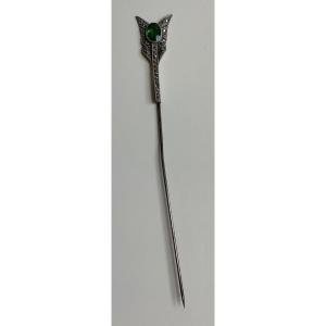 A Silver And Macasite Arrow Decor Hat Pin