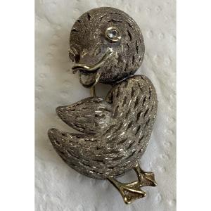 Silver Duck Brooch