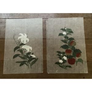 A Pair Of Gouache Paintings On Japanese Silk Paper 