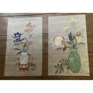 A Pair Of Gouache Paintings On Japanese Silk Paper
