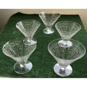 5 coupes de champagne cristal de Baccarat model Michelangelo 