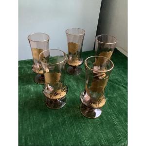 5verres  de Bacarrat décor des anémones 