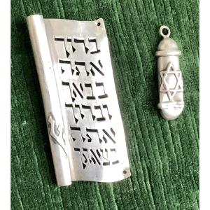 1 broche présente page de la torah et pendentifs en argent