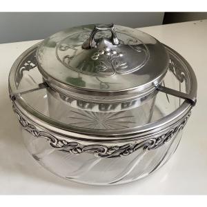 Service à caviar, bol en verre divisé époque 1900