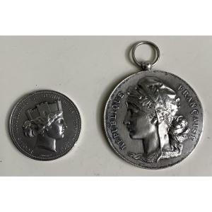 2 médailles en argent, ville de Saint - Etienne et ville de Lyon