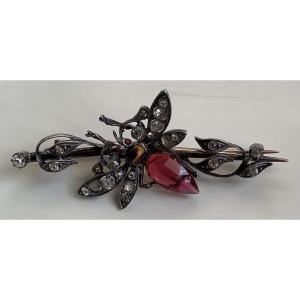 18k Yellow Gold And Silver Insect Brooch