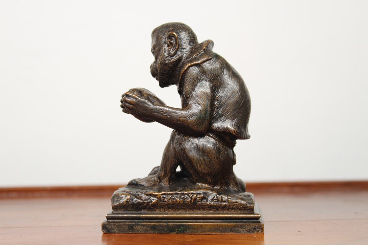 Animal Bronze - Monkey With Coconut - Alfred Barye (1839-1882)-photo-4