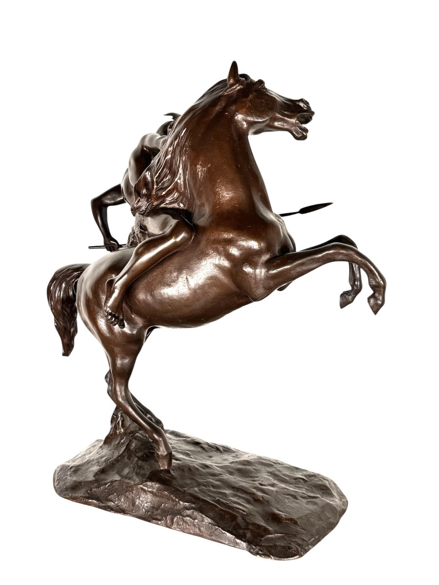 Native American Bronze Cast - Indian Warrior On Horseback - Charles Lemoine  -photo-3