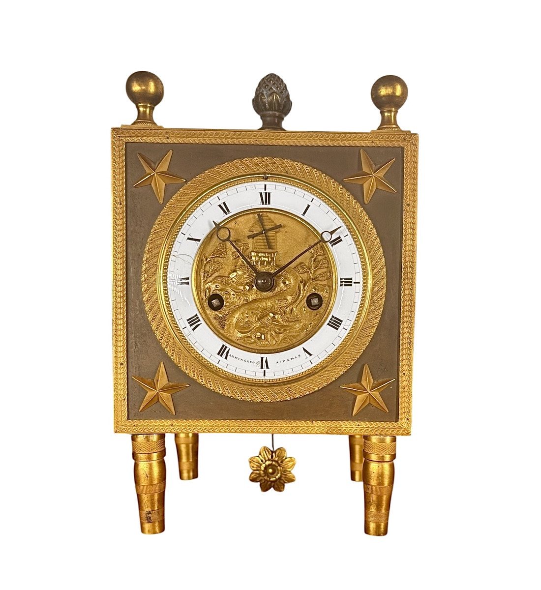 Pendule bronze doré & Patiné - Automate Moulin - Armingaud Jeune - Époque Empire / Restauration
