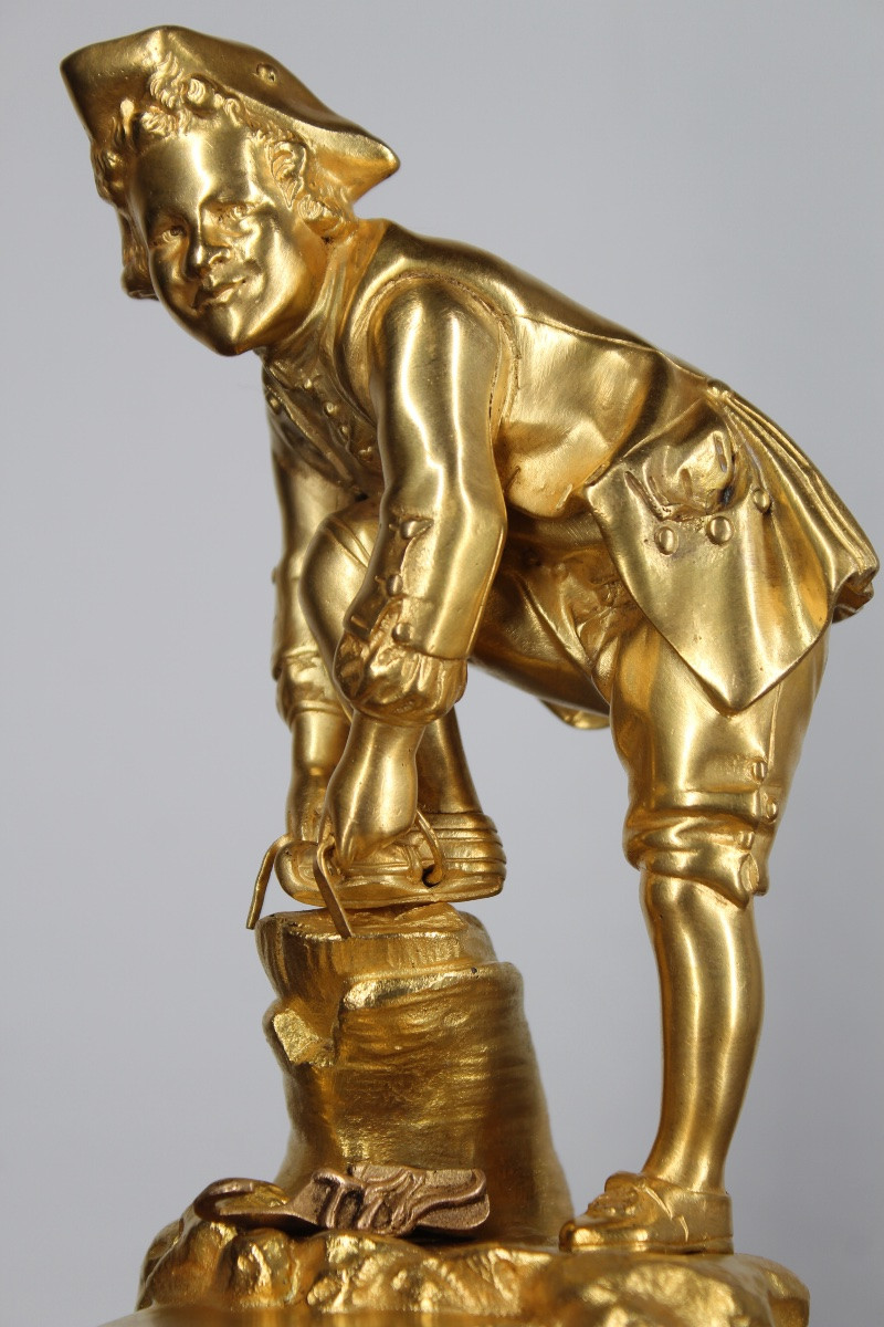 Bronze doré dans le Goût du XVIIIeme siècle style Louis XV - Jeune Patineur - Signé Sèvres -photo-3