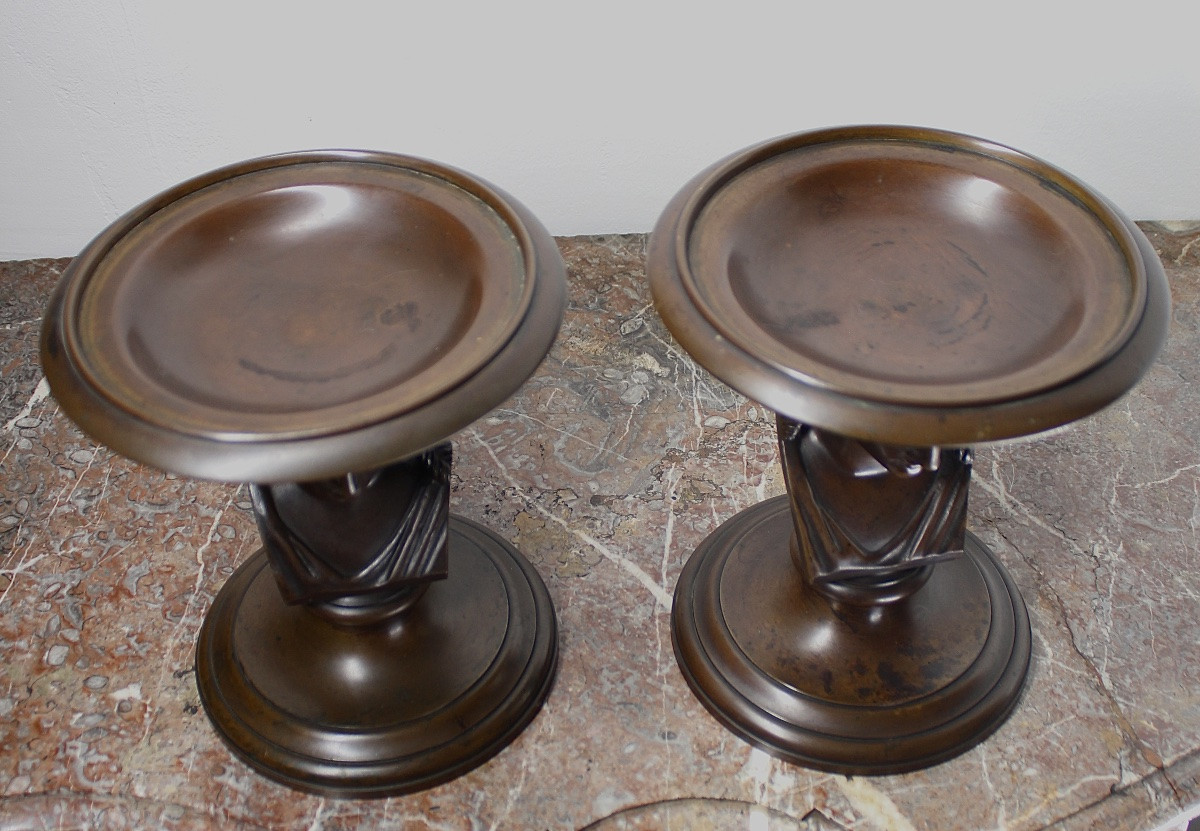 Paire de coupe - Vide poche - Mythologique aux cariatides - Attribué à Ferdinand Barbedienne-photo-1