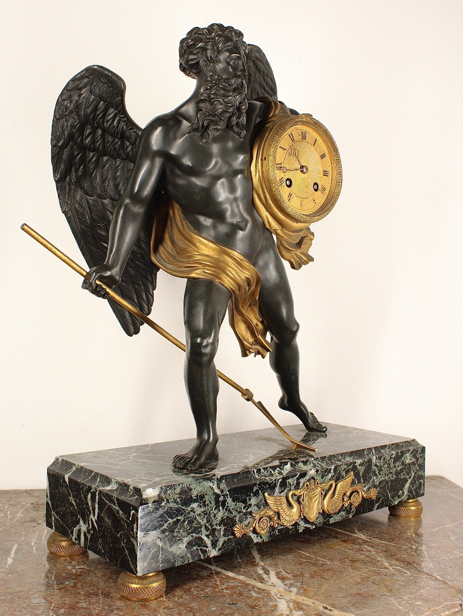 Pendule Bronze doré et patiné - Chronos père du temps - Style empire époque Napoléon III-photo-2