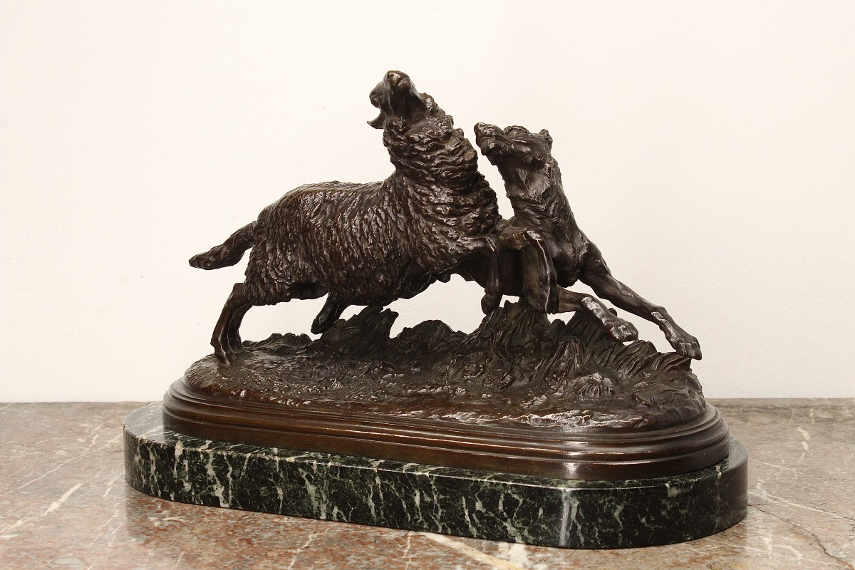Bronze Animal Sculpture - Dog And Sheep - Isidore Jules Bonheur - d'Estray Foundry -photo-2
