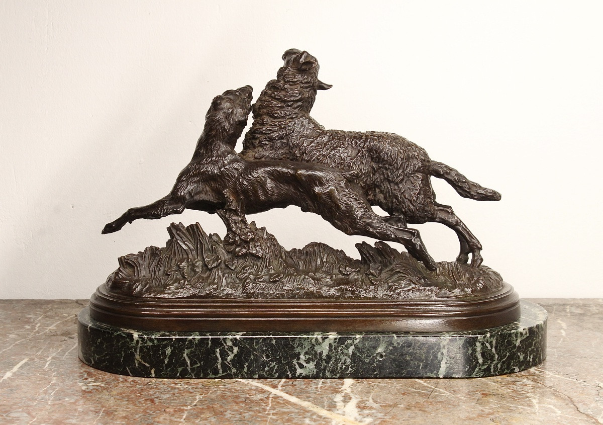Bronze Animal Sculpture - Dog And Sheep - Isidore Jules Bonheur - d'Estray Foundry -photo-4