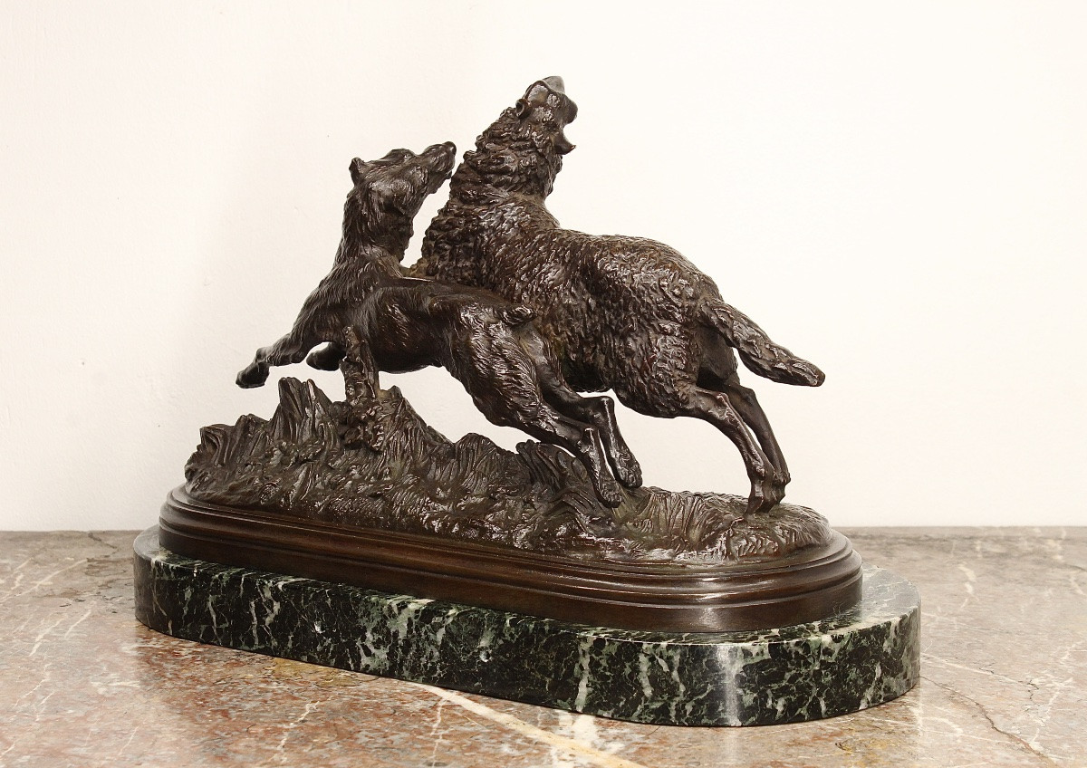 Bronze Animal Sculpture - Dog And Sheep - Isidore Jules Bonheur - d'Estray Foundry -photo-1