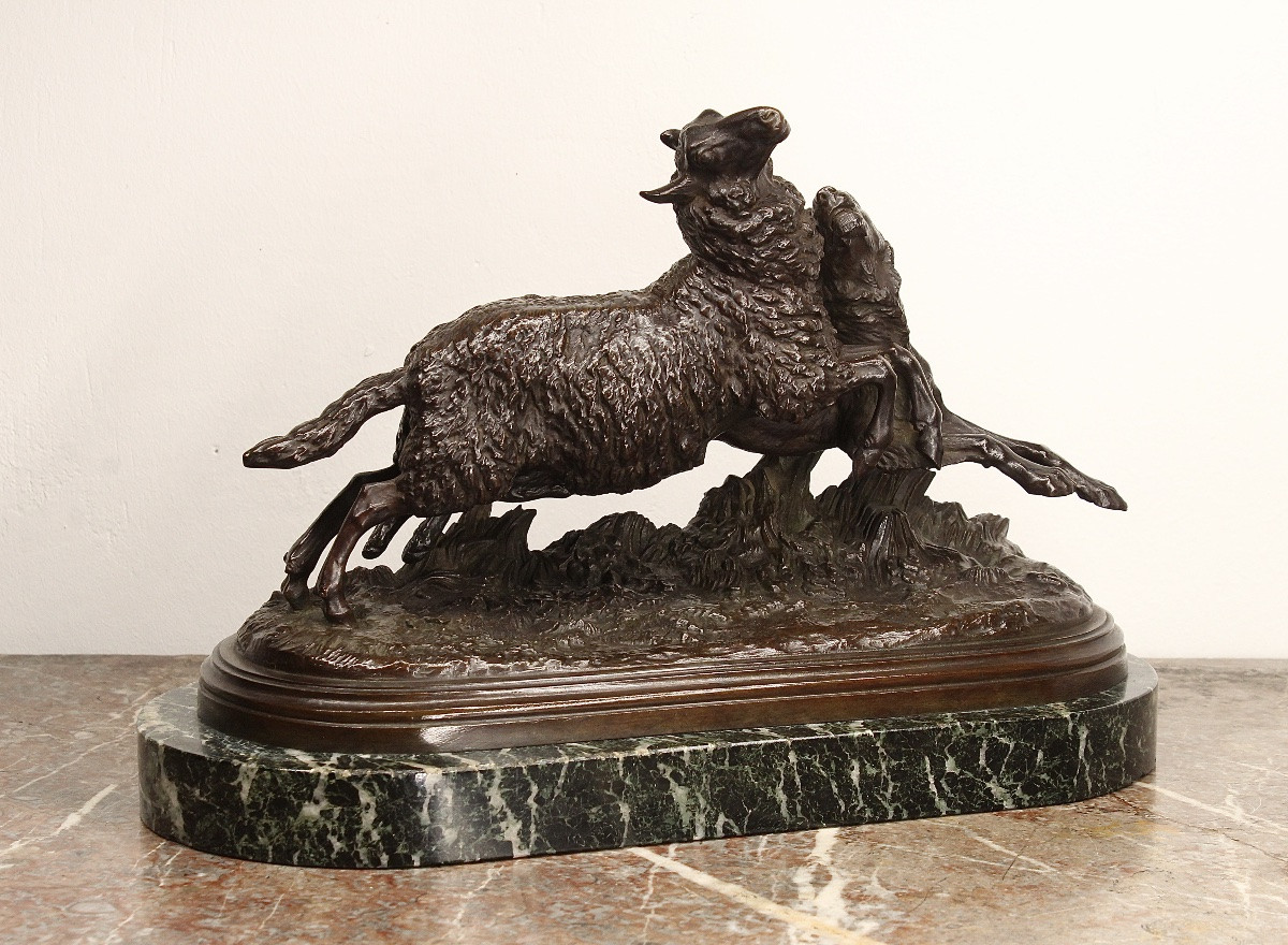 Bronze Animal Sculpture - Dog And Sheep - Isidore Jules Bonheur - d'Estray Foundry -photo-2