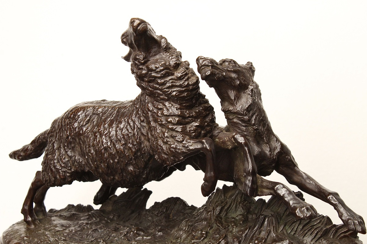 Bronze Animal Sculpture - Dog And Sheep - Isidore Jules Bonheur - d'Estray Foundry -photo-4