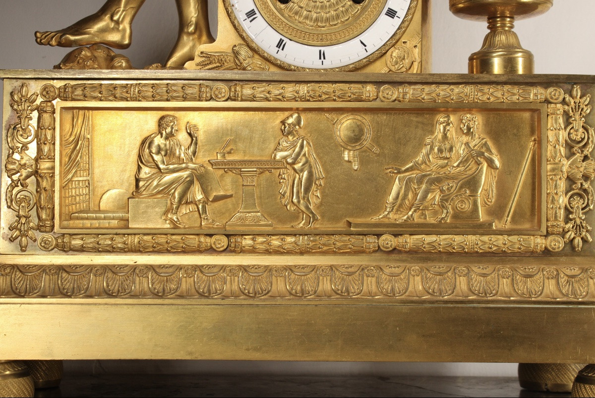 Gilt Bronze Clock - The Study Of Alexander The Great - Empire/restoration Period-photo-3