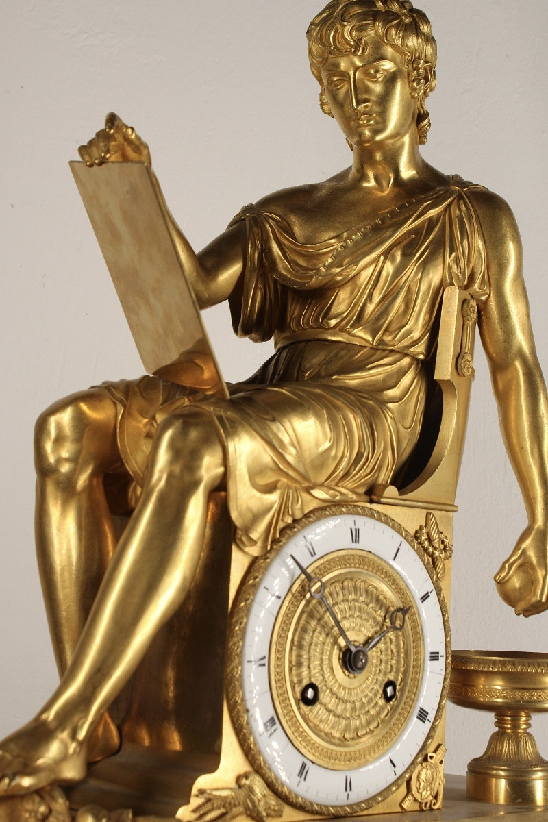 Gilt Bronze Clock - The Study Of Alexander The Great - Empire/restoration Period-photo-2