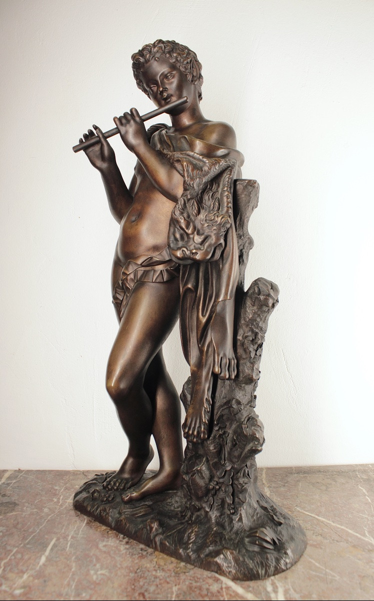 Bronze Cast - The Flute-playing Faun - After The Antique - Model Kept At The Louvre Museum -photo-2
