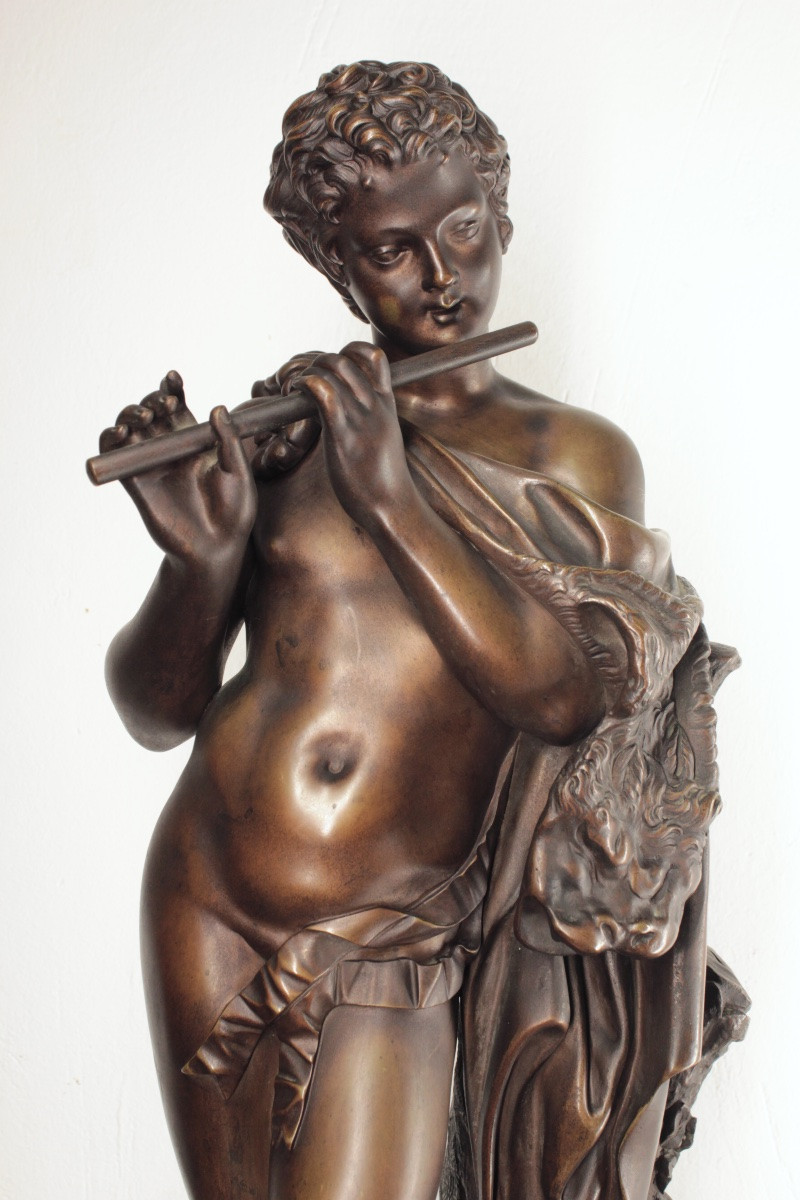Bronze Cast - The Flute-playing Faun - After The Antique - Model Kept At The Louvre Museum -photo-4
