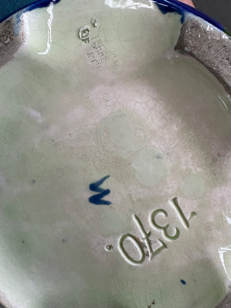 Large Pair Of Longchamp Terre De Fer Vases – Floral Decoration – 19th Century – 59 Cm-photo-7