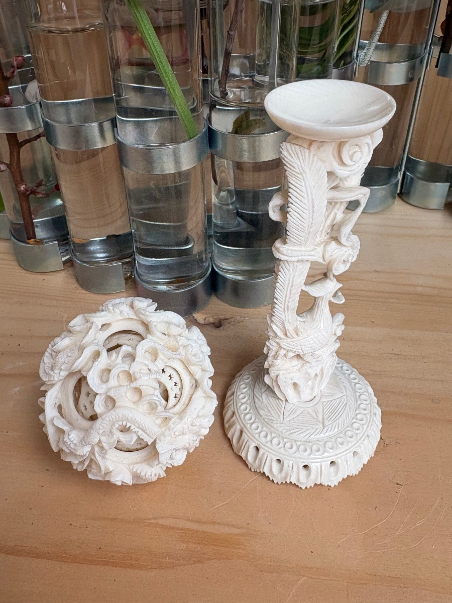 Importante boule de Canton sur socle sculpté – Chine, travail de virtuose-photo-5