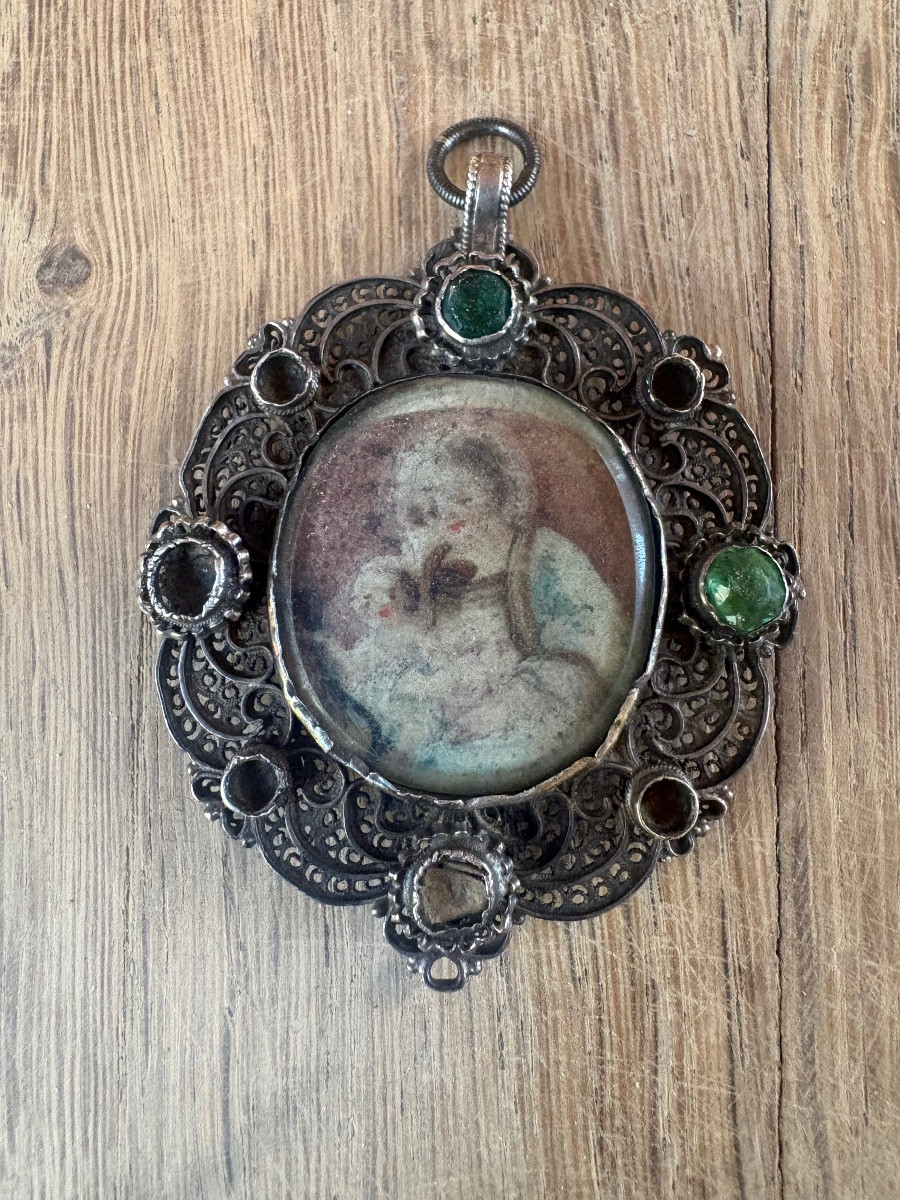 Médaillon reliquaire filigrane d’argent saints ancien 18eme siècle -photo-2