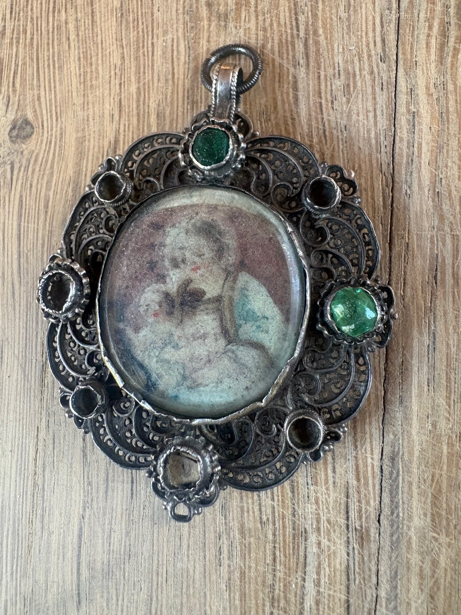 Médaillon reliquaire filigrane d’argent saints ancien 18eme siècle -photo-3