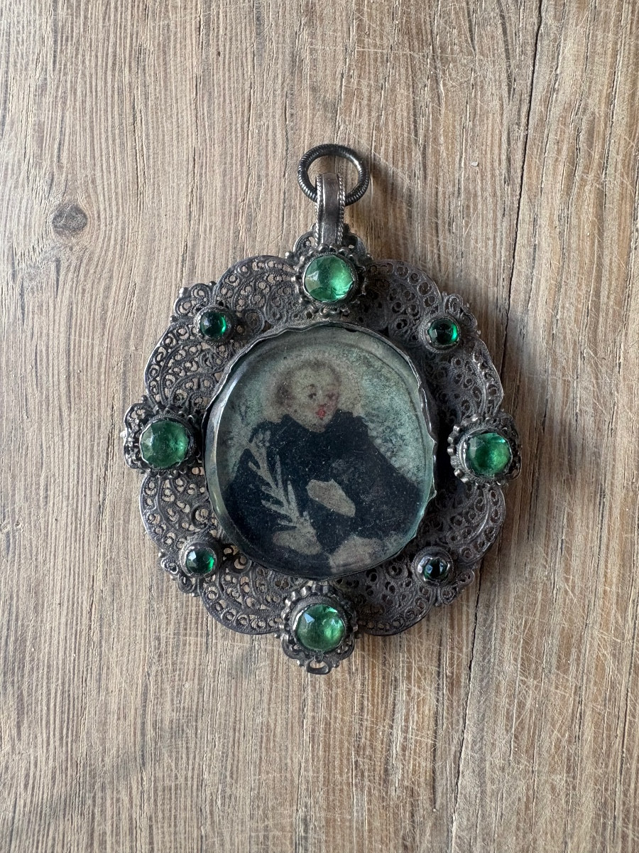 Médaillon reliquaire filigrane d’argent saints ancien 18eme siècle 