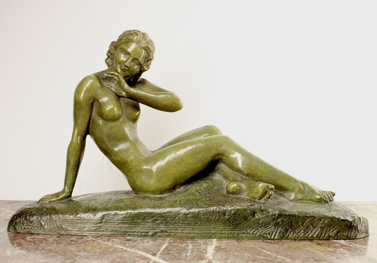 Épreuve en Bronze art deco - Femme nue alanguie - Ugo Cipriani 