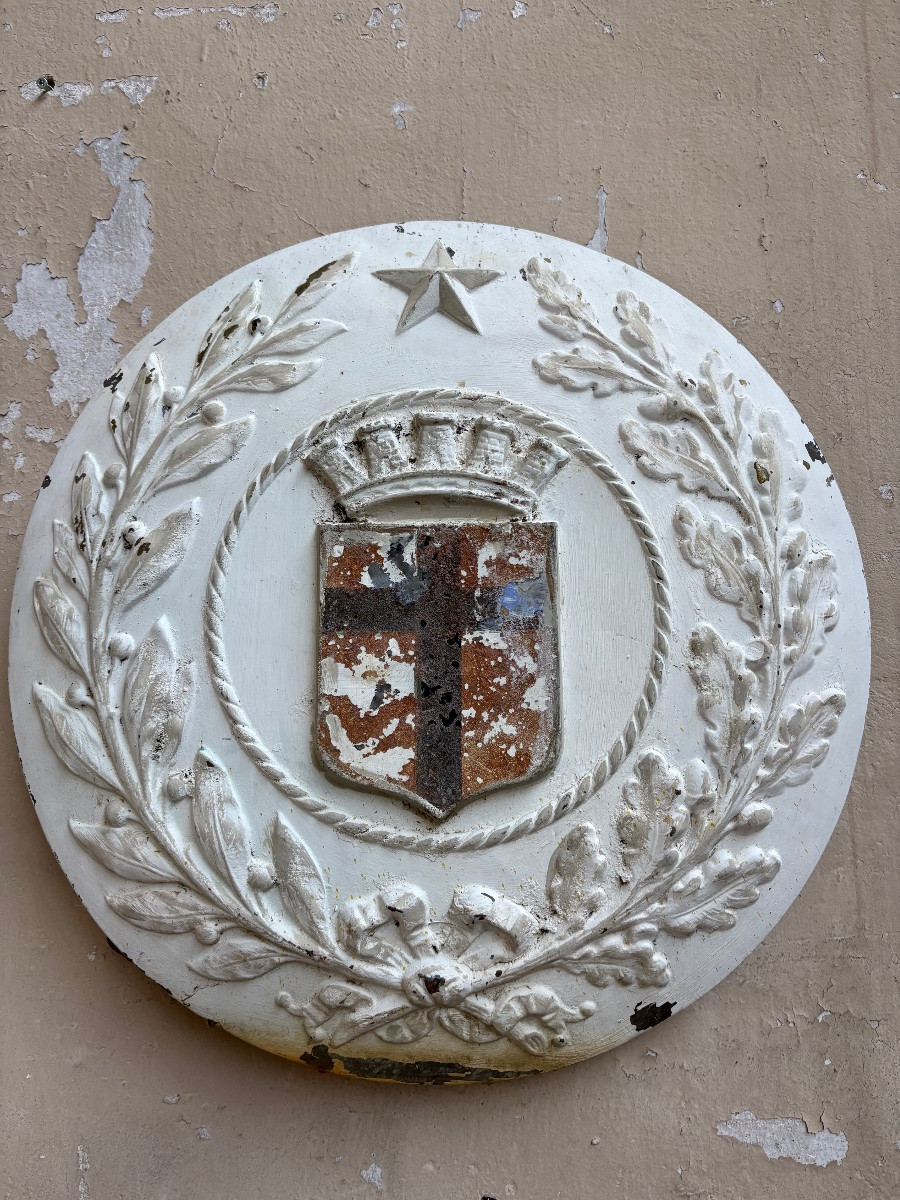 Large Moulded Zinc Heraldic Medallion, Second Empire Civic Emblem, About 1850-photo-1