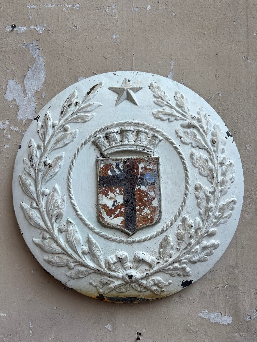 Large Moulded Zinc Heraldic Medallion, Second Empire Civic Emblem, About 1850-photo-2