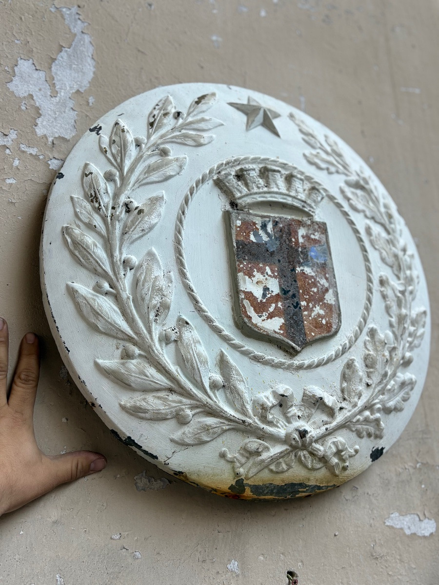 Large Moulded Zinc Heraldic Medallion, Second Empire Civic Emblem, About 1850-photo-3