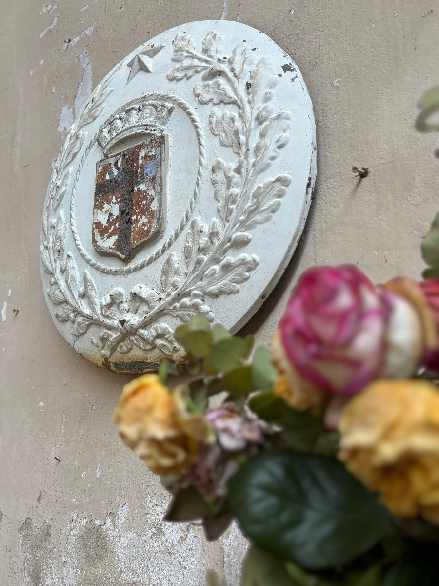 Large Moulded Zinc Heraldic Medallion, Second Empire Civic Emblem, About 1850-photo-4