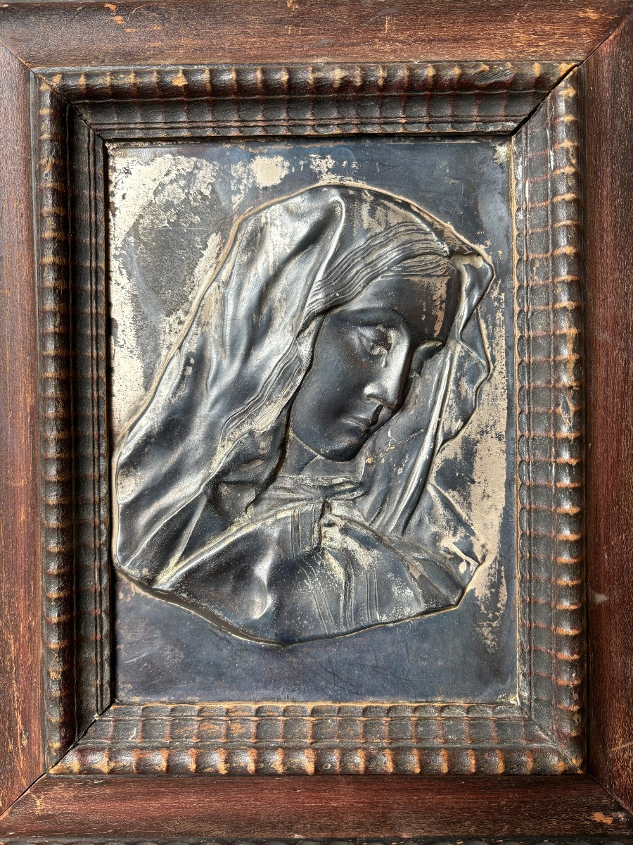 Bas-relief Of The Virgin Mary - Carved Frame - Work From The 19th Century-photo-1