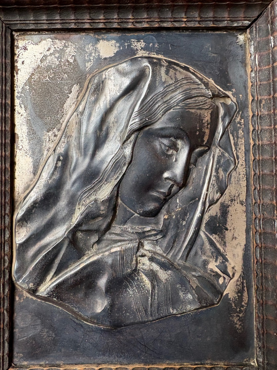 Bas-relief Of The Virgin Mary - Carved Frame - Work From The 19th Century-photo-2