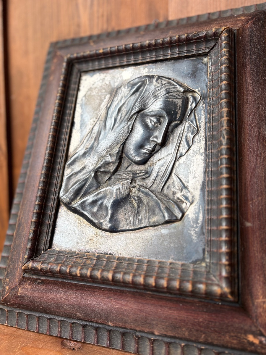 Bas-relief Of The Virgin Mary - Carved Frame - Work From The 19th Century-photo-3