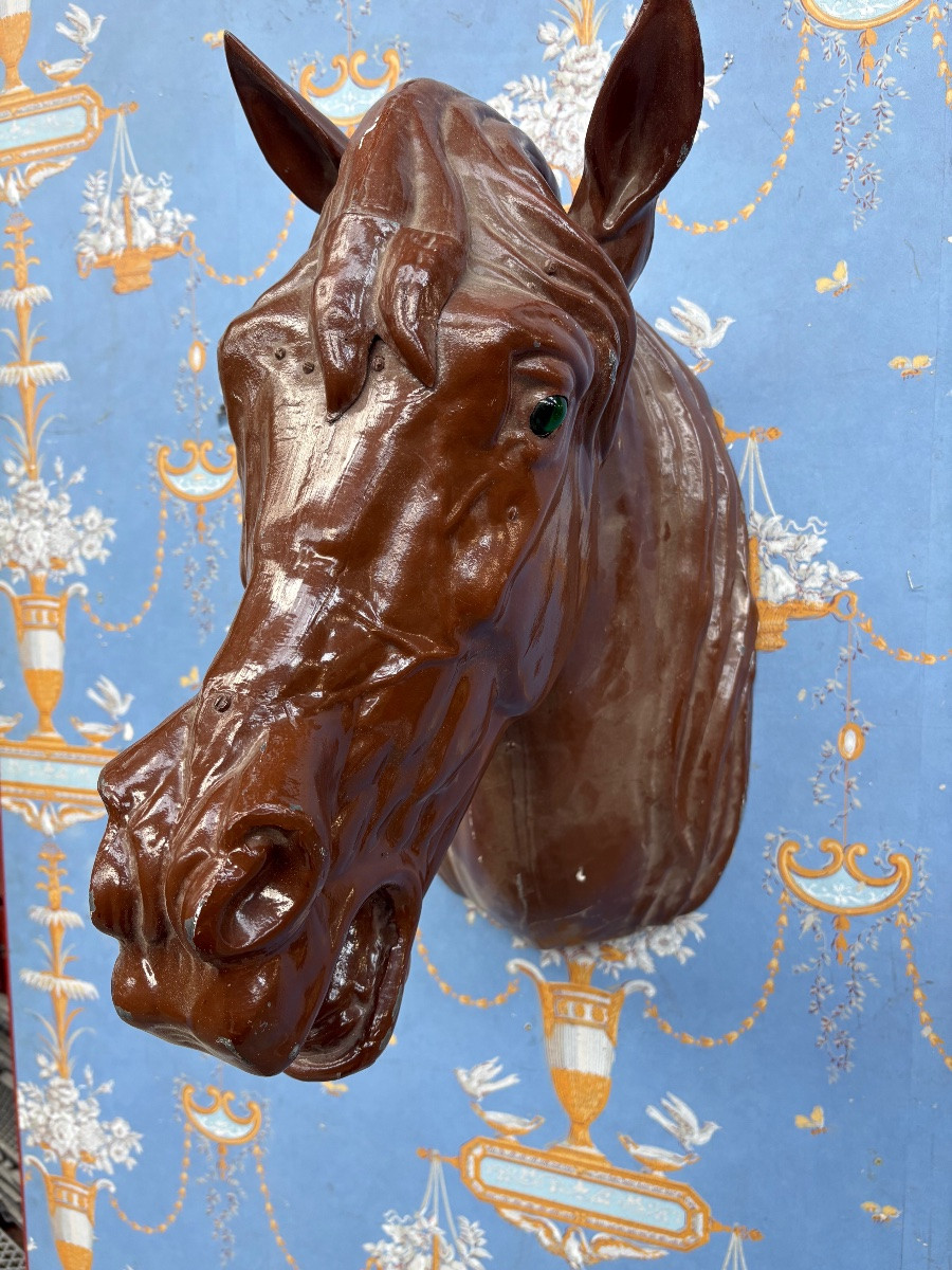 tête de cheval lumineuse – Enseigne publicitaire ancienne – Travail décoratif du XXe siècle-photo-1