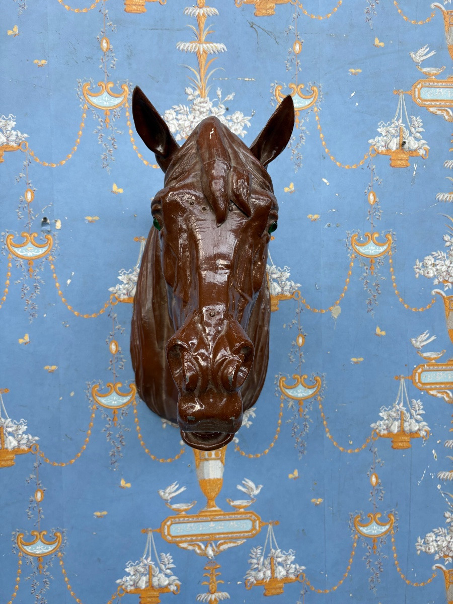 tête de cheval lumineuse – Enseigne publicitaire ancienne – Travail décoratif du XXe siècle-photo-4