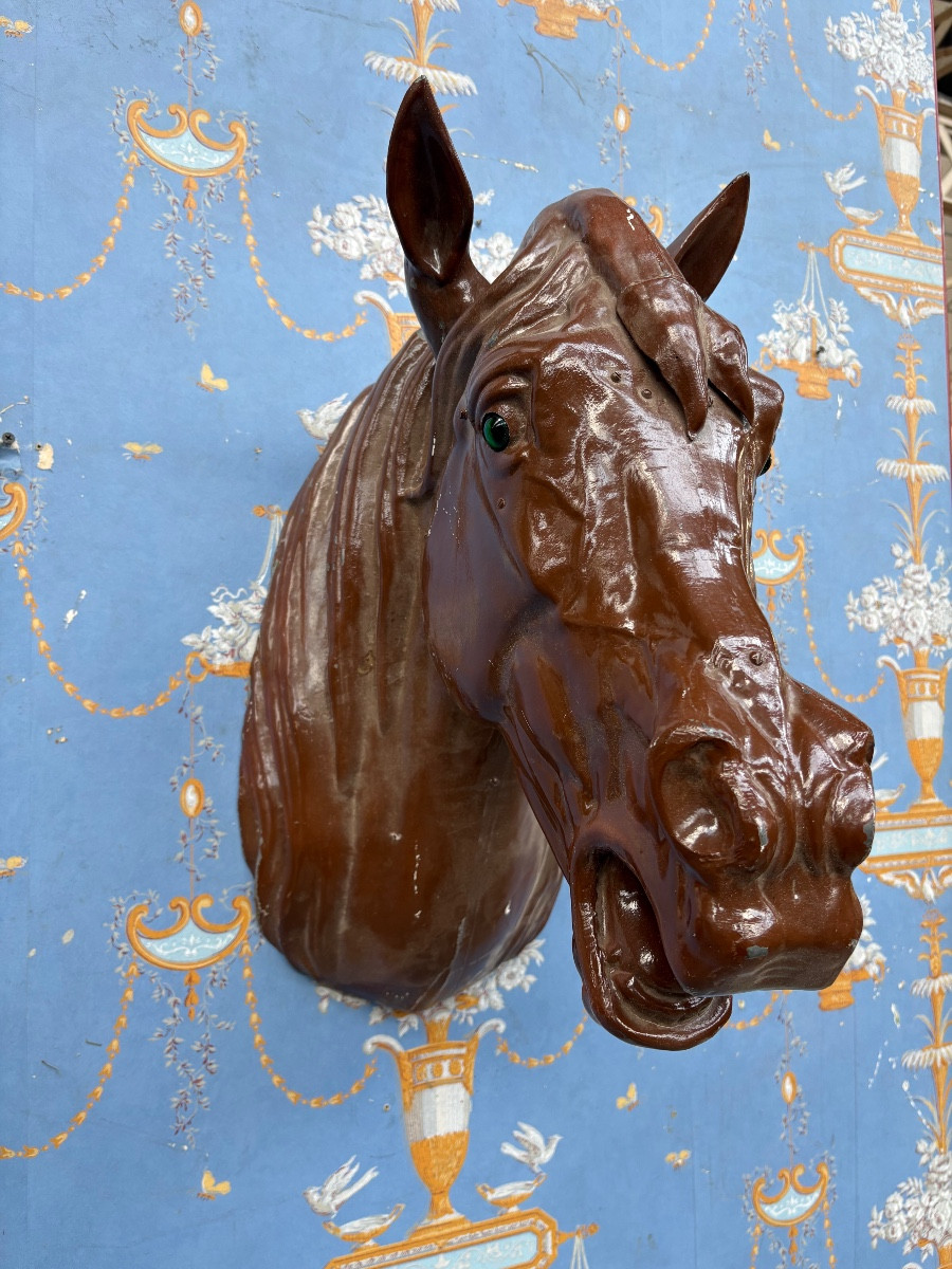 tête de cheval lumineuse – Enseigne publicitaire ancienne – Travail décoratif du XXe siècle
