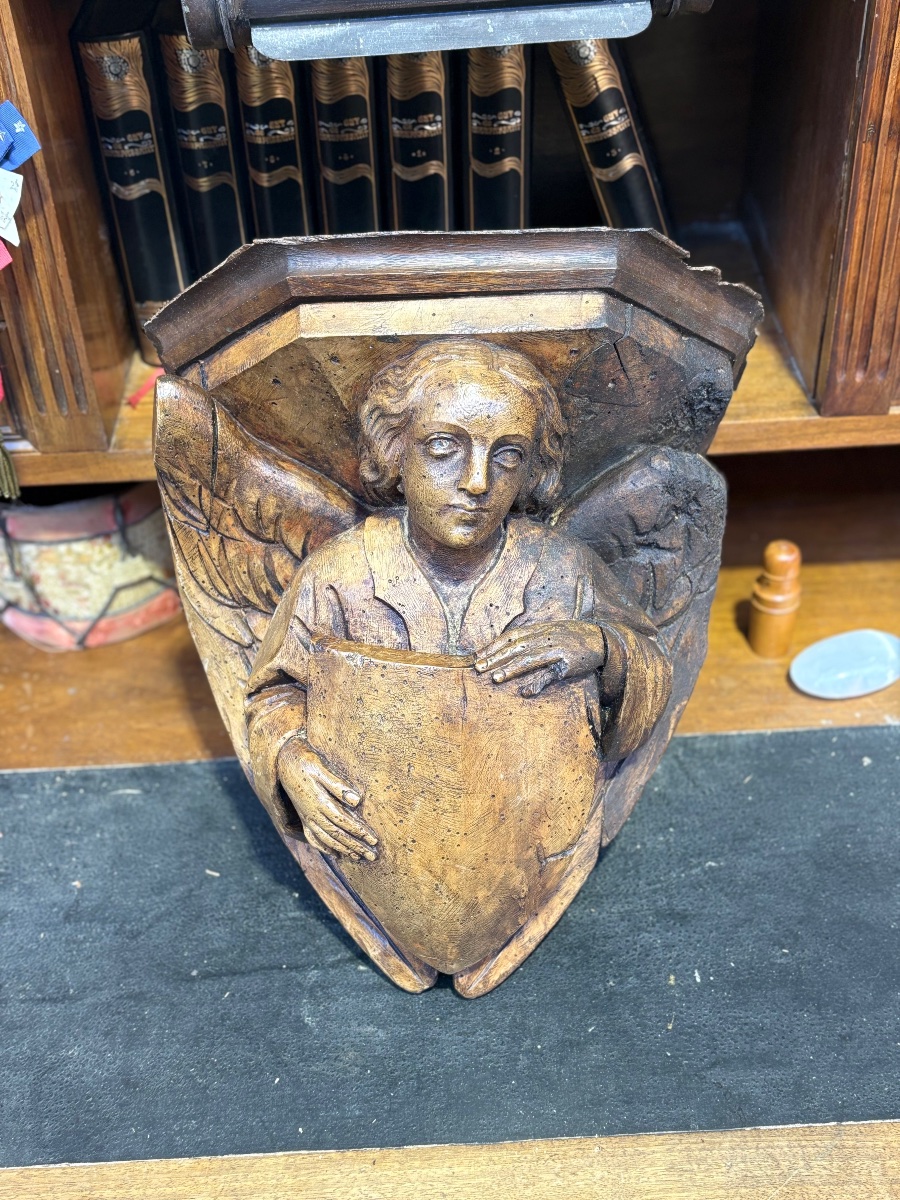 Carved Wooden Heraldic Angel