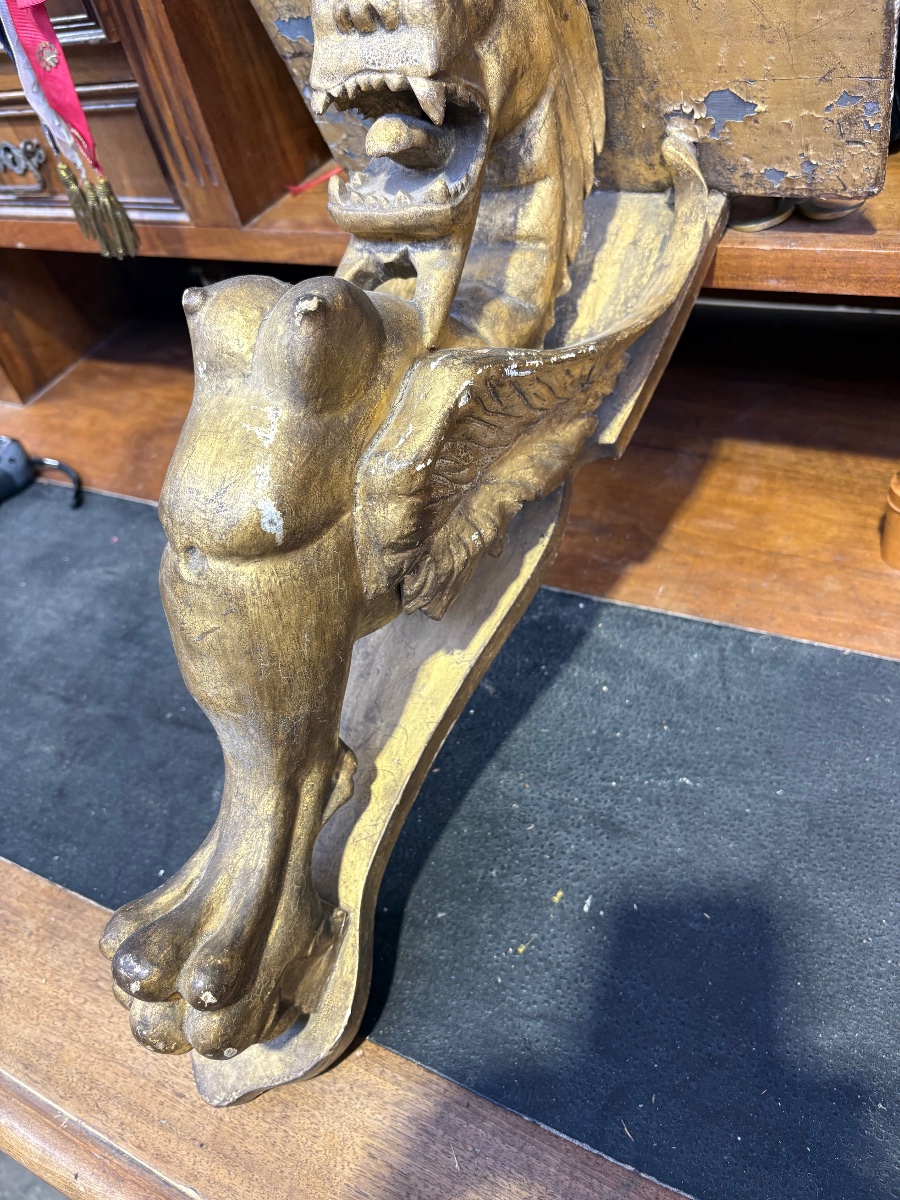 Wall Console With A Winged Dragon – Neo-gothic Style, 19th Century -photo-3