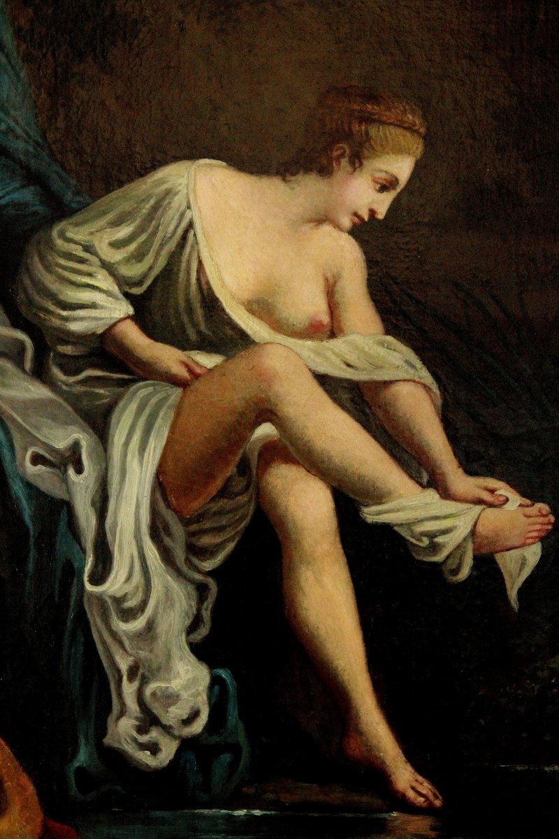 Tableau - Peinture - Huile Sur Toile d'Après François Boucher - La Baigneuse Surprise - École Française XVIIIe-photo-1