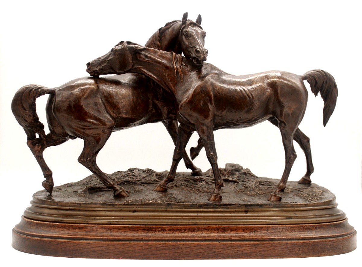 Bronze Animalier - l'Accolade - Tachiani et Nedjebé - Chevaux Arabe - Pierre Jules Mêne-photo-3