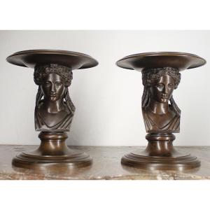 Paire de coupe - Vide poche - Mythologique aux cariatides - Attribué à Ferdinand Barbedienne